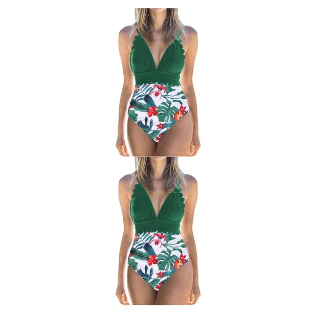 Naiovety Traje de baño de mujer Traje de baño con relleno Traje de baño Verde + Flor blanca XL Type1 NO1 Naiovety CBP218376