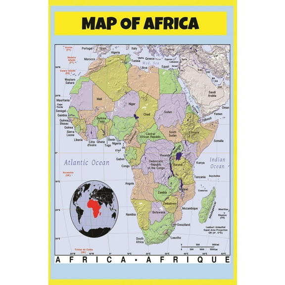 Map of Africa - Laminated Wall Map Poster Print Perfect for Classrooms and Homes - Vivid Imagery with Bright Colors - 18x24