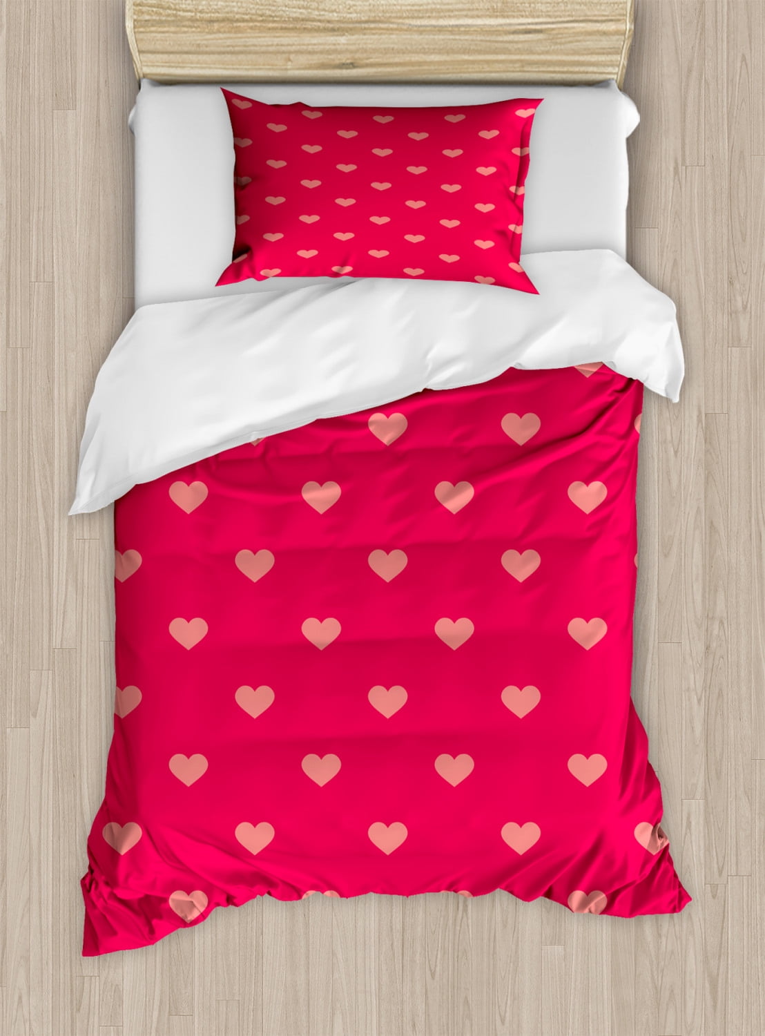 Hearts Duvet Cover Set Twin Size, Pastel Heart Shaped Spots Fashionable