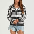 thumbnail image 5 of Gamivast Striped Hoodies for Women Zip up Knit Cardigan Sweaters Long Sleeve Casual Drop Shoulder Fall Outerwear Lightweight Comfy Jackets Black L, 5 of 5