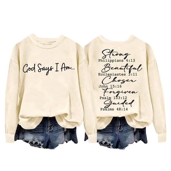 XIAOCHA Women's "God Says I Am" Letter Sweatshirt Loose Crew Neck Pullover Soft Cozy Trendy Casual Everyday Streetwear Sweatshirt