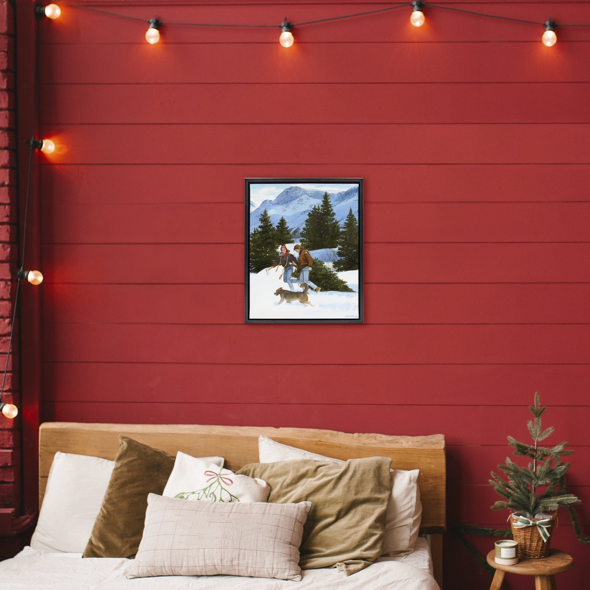 Couple Bringing Home Tree Black Framed Floater Canvas Wall Art, design by Wind River Studios