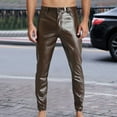 thumbnail image 2 of Men's PU Leather Casual Pants High Gloss Shiny Trousers Retro Slim Fit Motorcycle Style Leggings Men's Black Dress Pants Elastic Waist Adaptive, 2 of 4