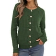 thumbnail image 4 of Asklazy Women's Open Front Cardigan Casual Lightweight Crewneck Long Sleeve Button down Knit Sweaters Army green,(S-2XL）, 4 of 10