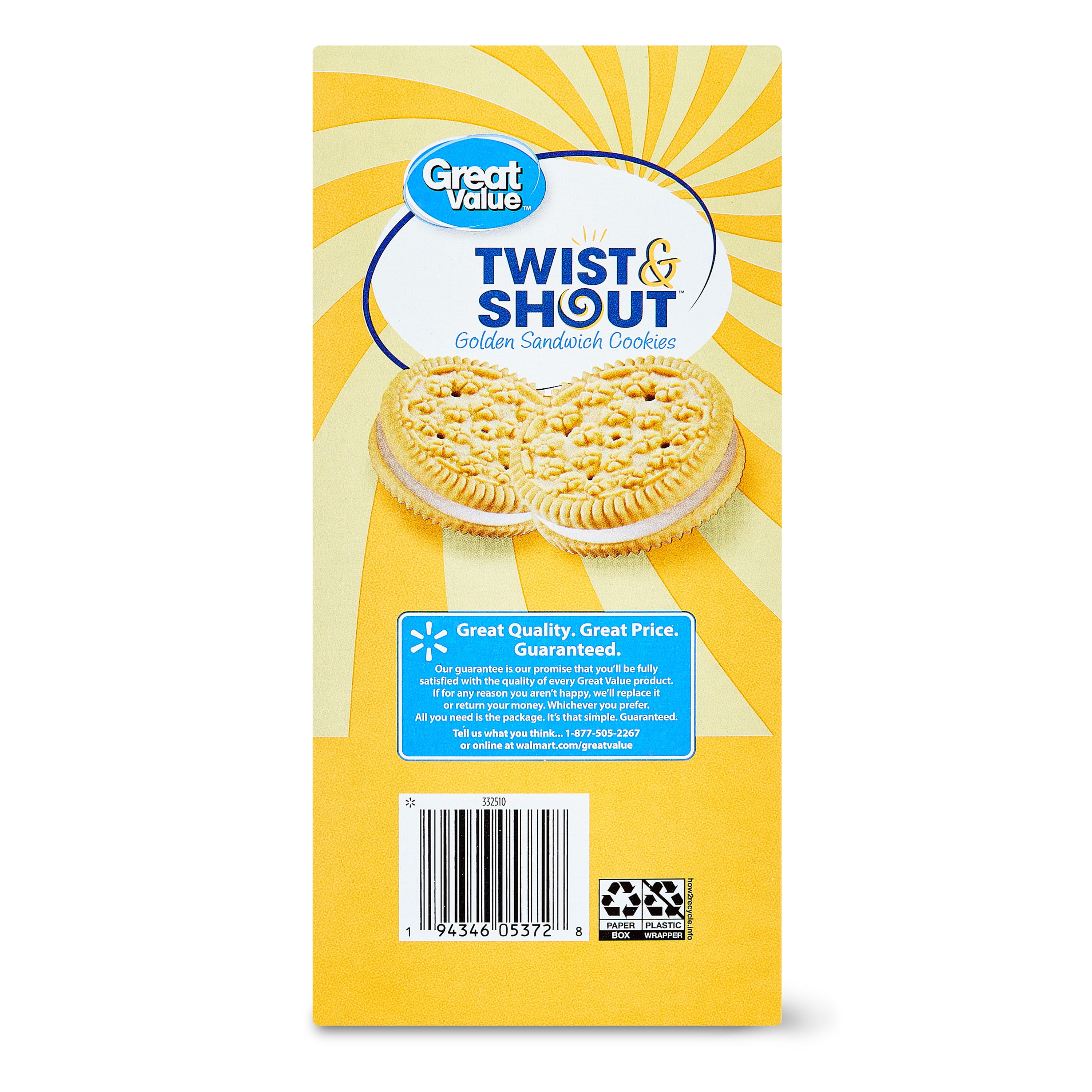 Great Value Twist & Shout Golden Sandwich Cookies Snack Pack, 0.8 oz, 20 Count