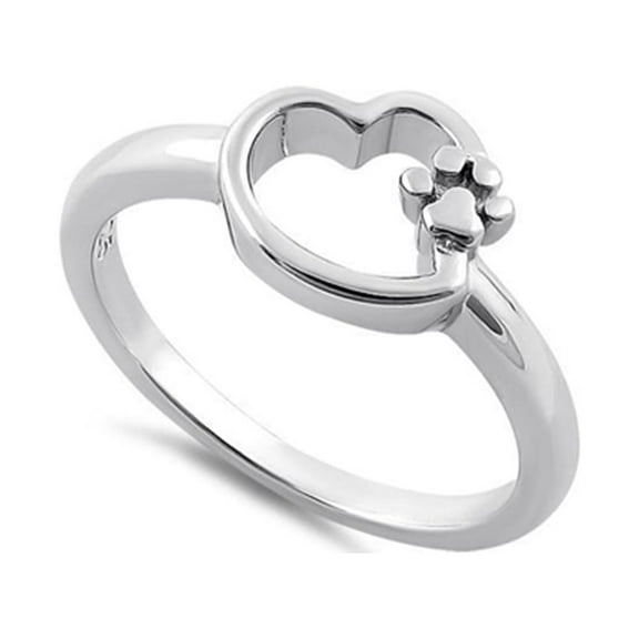 925 Sterling Silver Oxidized Platinum Plated Paw Heart Women Valentines Day Gifts Ring
