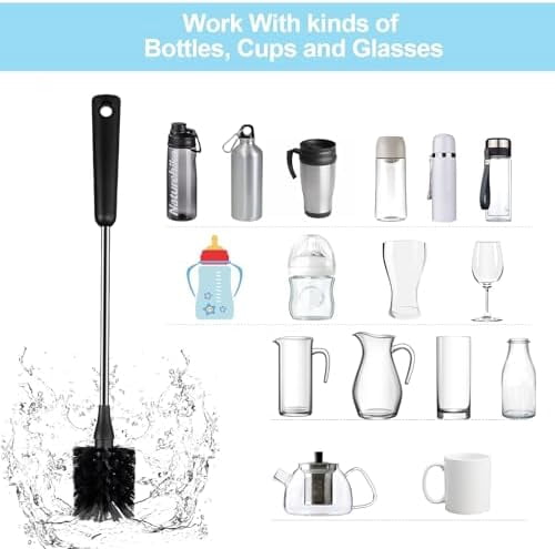 [4 Pack] Water Bottle Brush & Straw Cleaner Set,Stainless Steel Long Handle Baby Bottle Scrub Cleaning Brush for Sports Bottles, Cups, Dishes, Coffee Mugs, Glasswares, Tumblers, Wine Decanters