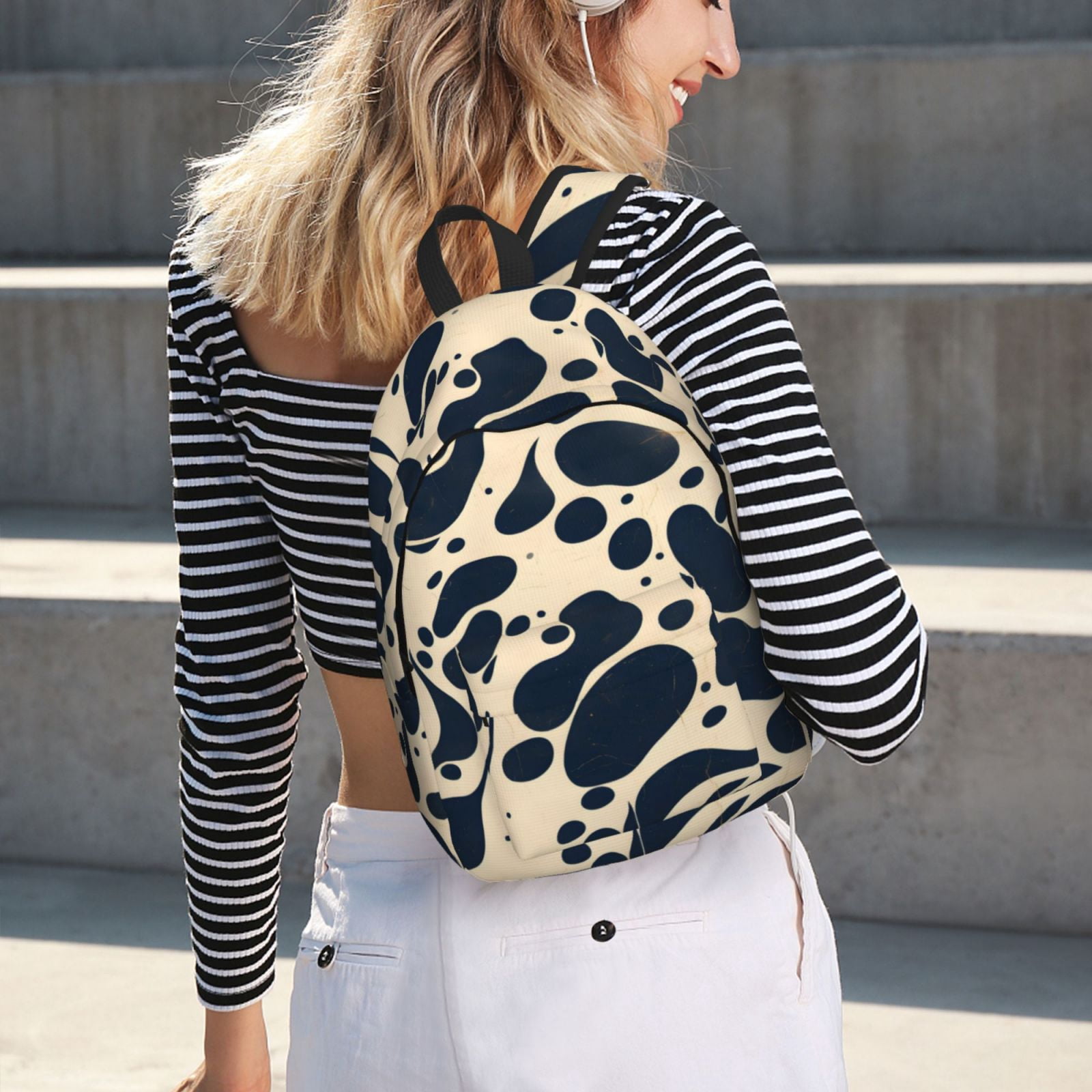 Casual Canvas Backpack Without Interlayer Large Capacity Stick Bag Design For Outdoor Shopping Office Outdoor Sports Milk Cow Skin Print Style Darkvoilet_1 Medium