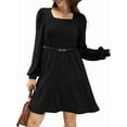 thumbnail image 3 of Vestido Estilo Babydoll Informal de Otoño con Cuello Cuadrado y Larga para Mujer. Negro L, 3 of 7