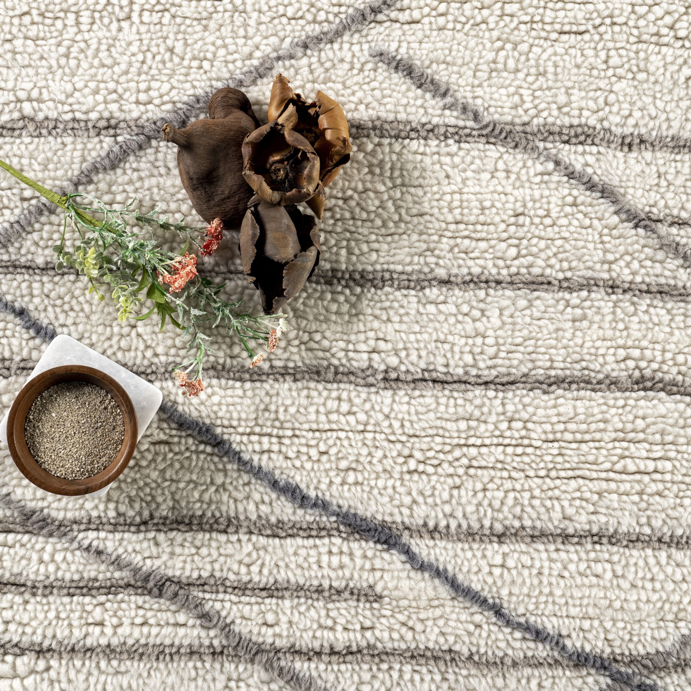 Rugs USA Pick-Up-Sticks Machine Washable Wool Area Rug, 6' x 9', Alida Ivory