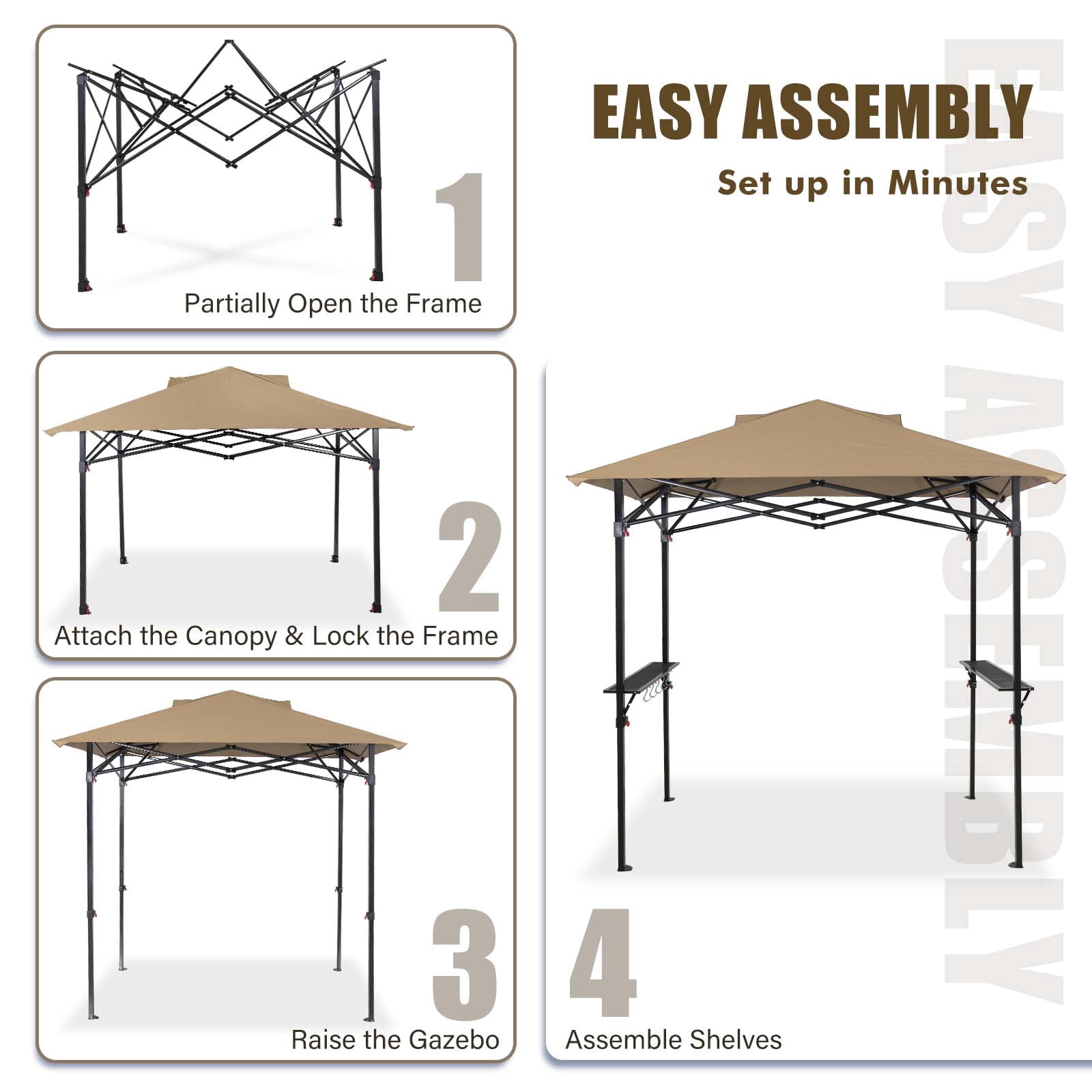 EAGLE PEAK Pop Up 8' x 5' Grill Gazebo, Instant Outdoor BBQ Canopy, Beige