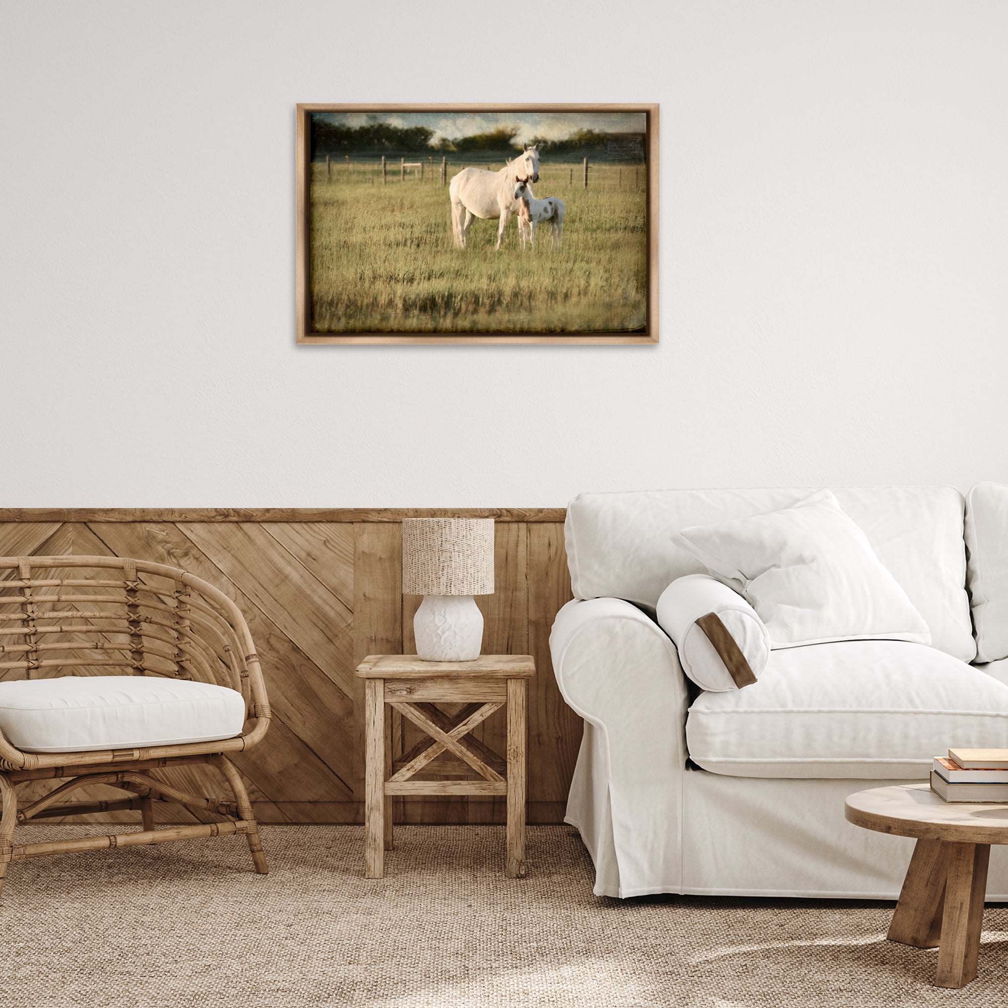 Stupell Industries Rural Horse and Foal Landscape Photography Brown Floater Framed Canvas Art Print Wall Art, 31 x 21