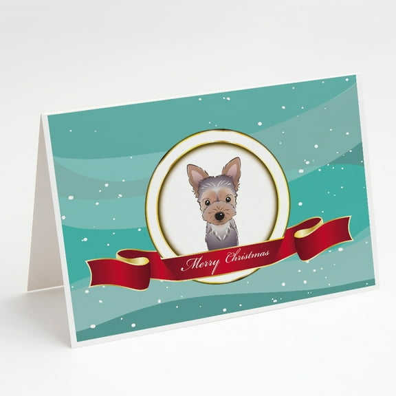 Yorkie Puppy Merry Christmas Greeting Cards and Envelopes Pack of 8
