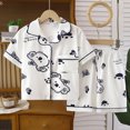 thumbnail image 2 of KPOPLK Girls Pjs Outfit Toddler Girl 2 Piece Button Down Cute Print Short Sleeve & Shorts Pjs Set Soft Fun Sleepwear for Kids Clothes Size 6-7 Years,White, 2 of 5