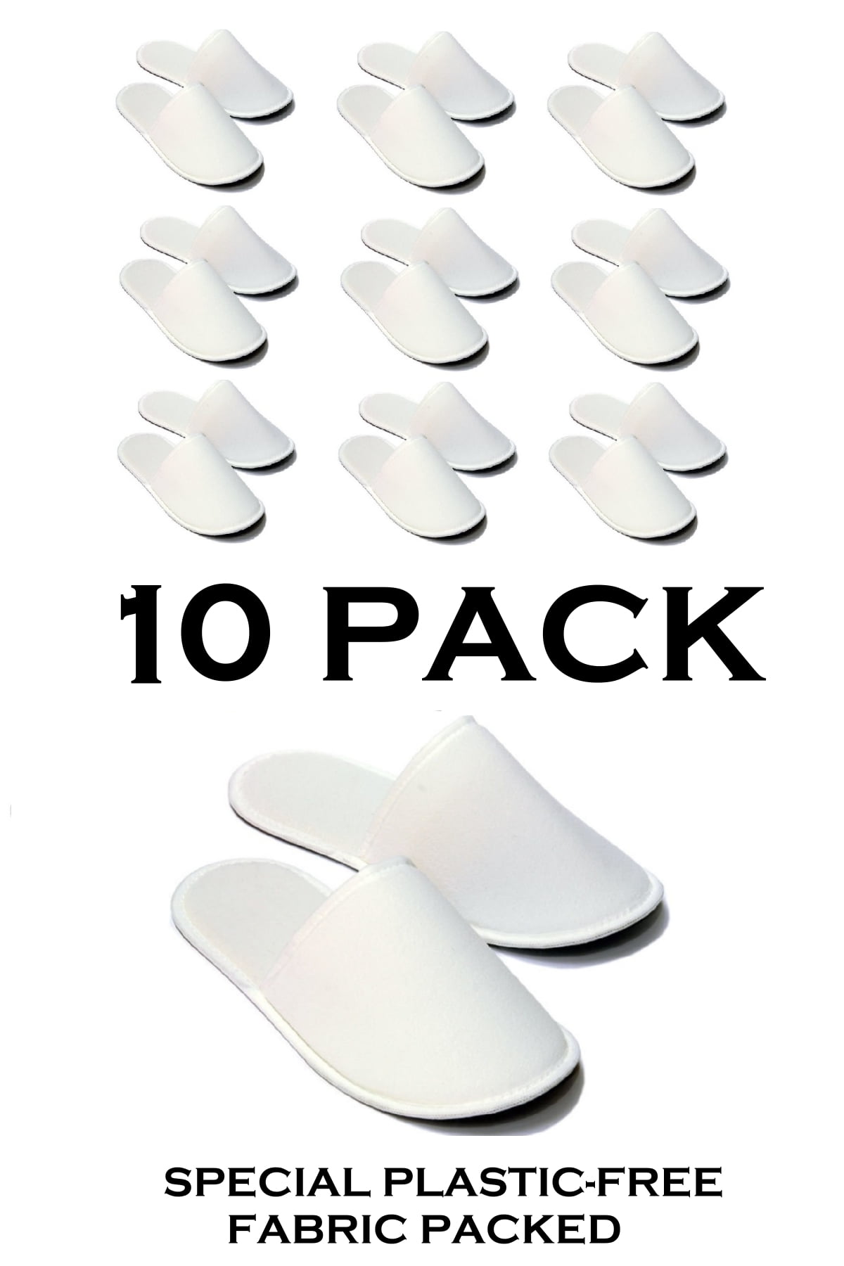 Chochili 10 Pairs Fabric Packed Terry Cotton Disposable Hotel Slippers for Airbnb Spa Wedding Salon Guests Adult Men Women Size 10-11, White