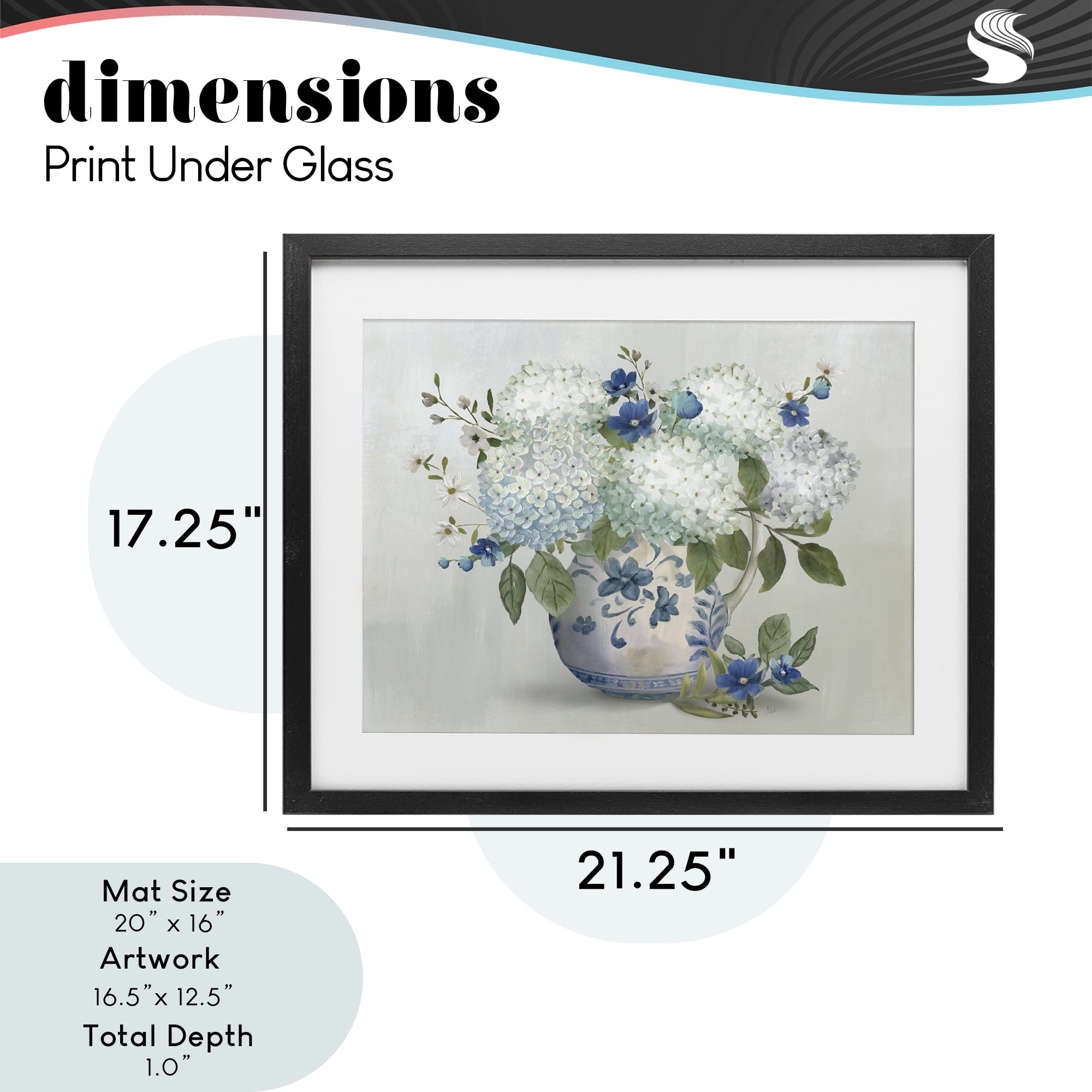 Stupell Industries Ivory & Blue Hydrangea Vase Black Framed Print Under Glass, design by Nan