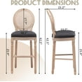 thumbnail image 2 of French Country Bar Stools Set of 2, 26" Seat Height Wooden Barstools with Solid Wood Frame Rattan Back Linen Upholstered Seating, Vintage Armless Farmhouse Kitchen Bar Stool Chairs, Grey, 2 of 14