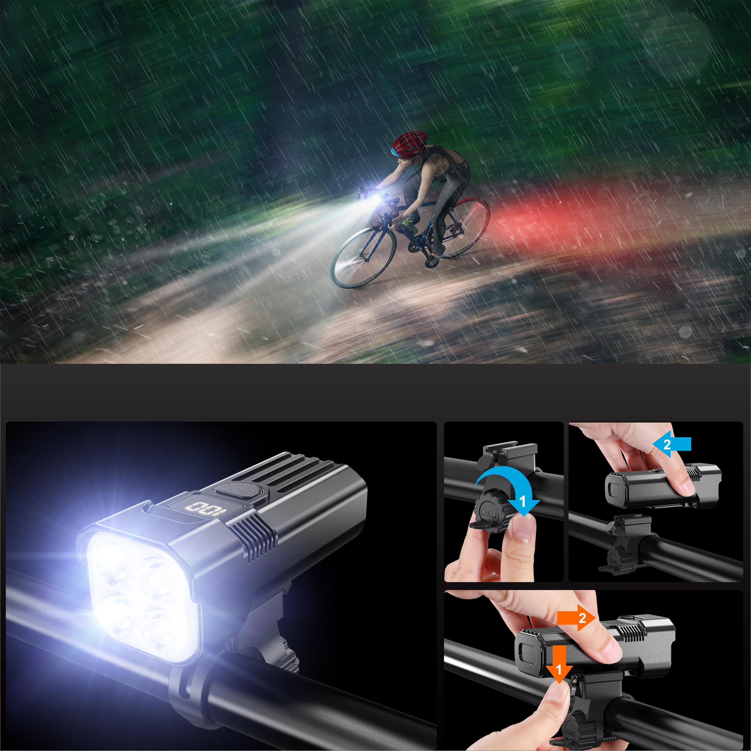Sentryse USB Rechargeable Bike Light Set, 2000LM photo 2