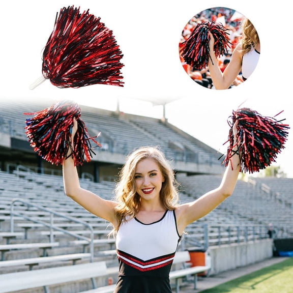 Cheerleading Party Pom Poms High Quality Metallic Puff for Celebrations School Events Cheerleading Games Red 26cm