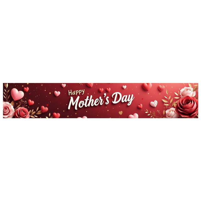 Red Background Happy Mothers Day Banner with Roses Hearts and Glitter Decors for Mothers Day Celebration Party Event Photography Backdrop Decorations