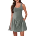 thumbnail image 2 of Offres de Liquidation d'Hiver! Robe Florale pour Femmes, Robe Décontractée pour Femmes avec Poches Robe d'Été Couleur Unie Col en V Mini Robes, Gris, TG, 2 of 9