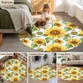 thumbnail image 6 of Sunflower Large Area Rugs for Bedroom Living Room, Soft Non Slip Carpet Bedside Rug, Yellow Green Botanical Summer Rustic Round Floor Cover Kitchen Accent Rug 4' for Dining Room/Office, 6 of 9