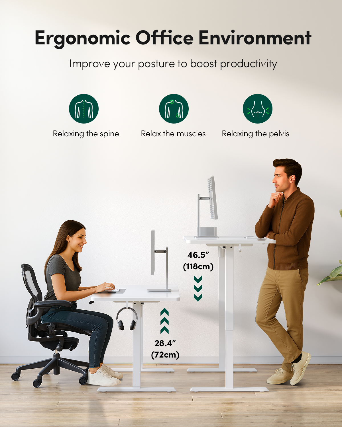 DESINO 40x24 inch Electric Standing Desk, Height Adjustable Sit Stand Desk with Memory Presets, Ergonomic Home Office Computer Desk with Anti-Collision, White
