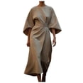 thumbnail image 1 of 2025 Vestido elegante de color liso para mujer con cintura alta, mangas murciélago, estilo informal, mezcla de poliéster, vestido de fiesta para todas las estaciones, 1 of 2