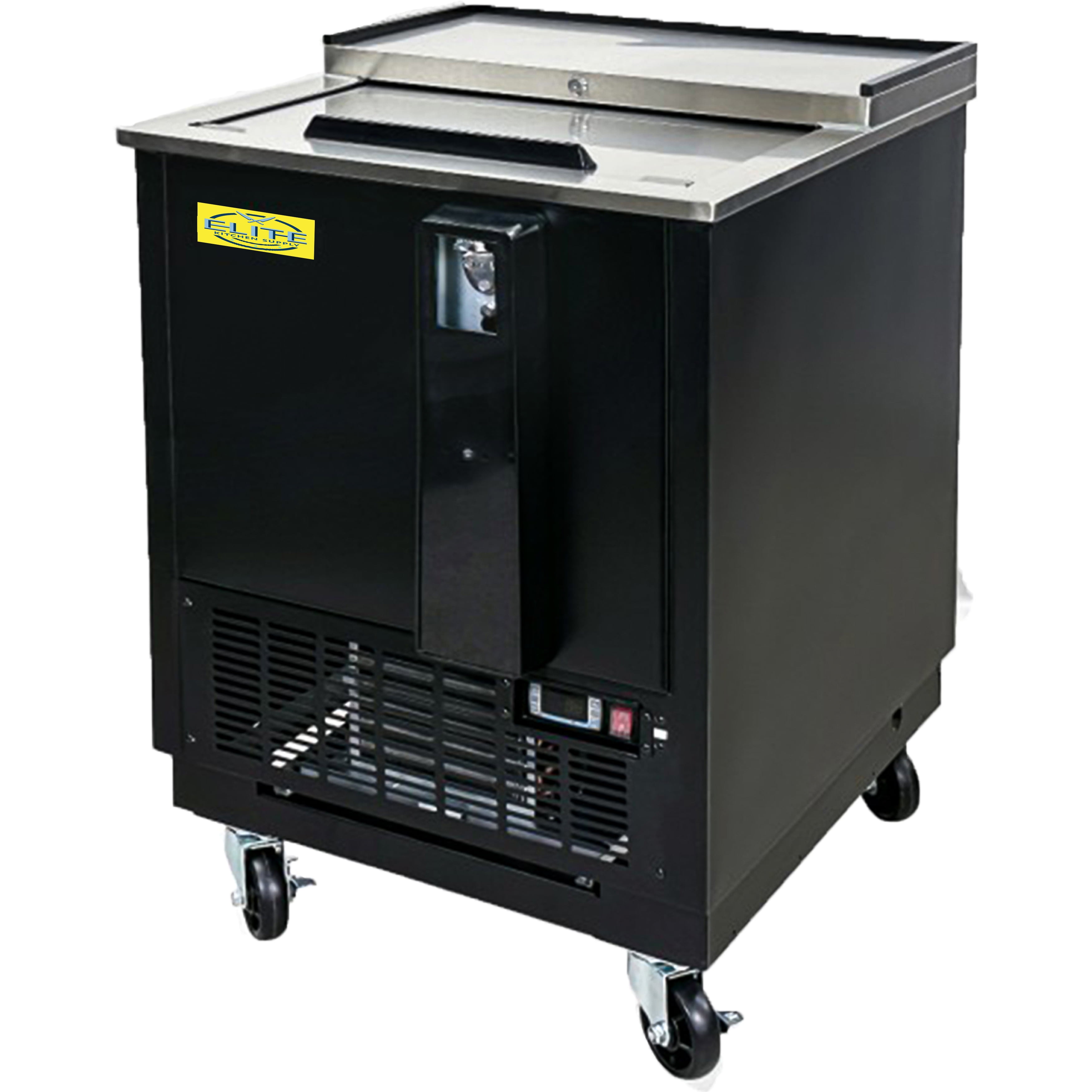 Elite Kitchen 26 in. Deep Well Horizontal Bottle Cooler, NSF Slide Top Bar Refrigerator,  4.5 Cu. Ft. Capacity