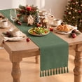 thumbnail image 5 of Sm:)e Dark Green Christmas Tassel Table Runner, 13x36 Inches, Boho Linen Blend Rustic Farmhouse Style, Holiday Wedding Party Kitchen Table Decor, 5 of 10
