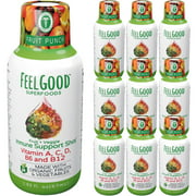FeelGood Superfoods Immune Support Shot Supplements 26 Fruits and Vegetables Vitamins, Fruit Punch Flavor, Pack of 10