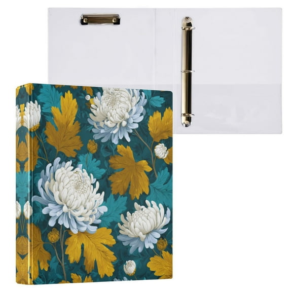 White Chrysanthemums 3 Ring Hardcover Binders 1.5in Round Rings for Letter-Size Folder Paper Organizer Pockets for Office Student Recipe
