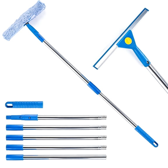 FVSA Window Cleaning Kit, Squeegee for Window Cleaning with 78.7" Extendable Stainless Steel Pole, Shower Squeegee for Glass Doors, Mirror, Tile, Car Windshield, Blue