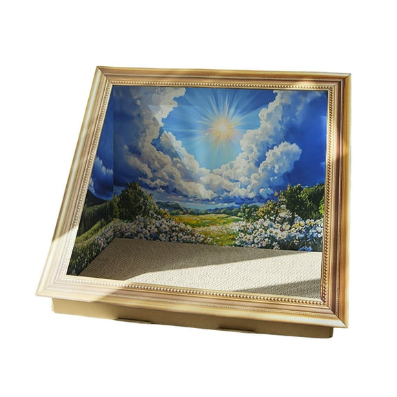 Oil Painting Cat House with Scratching Board - Artistic Frame Cat Bed & Play Cave, Replaceable Scratch Pad, Large Comfy Hideaway for Kittens & Adult Cats
