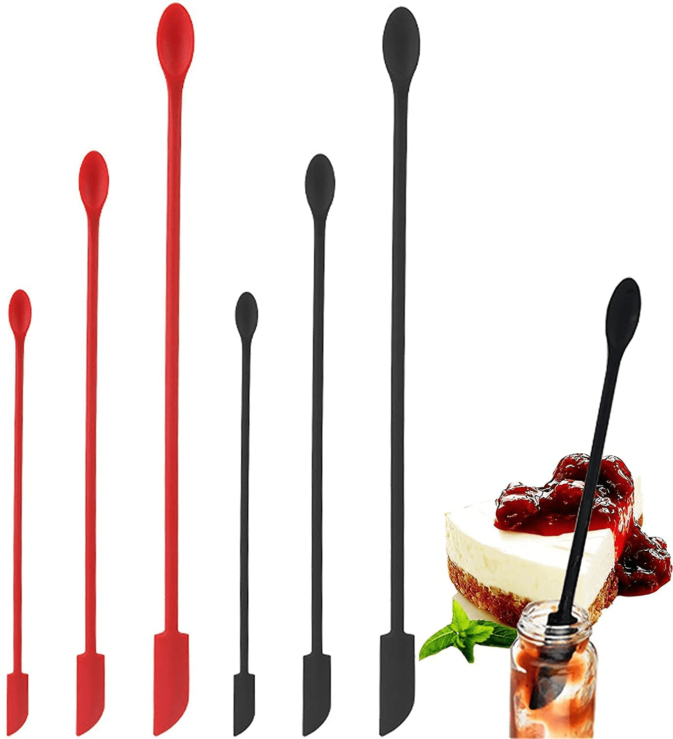 Mini Spatula Silicone, 6 PCS Jar Spatula Last Drop Small Spatulas, Reusable Doubleended Tiny