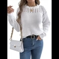 thumbnail image 1 of Suéter de Crochet Calado para Mujer, Jersey de Punto de Larga con Cuello Redondo, Camisa Informal de Otoño e Invierno. L, 1 of 9