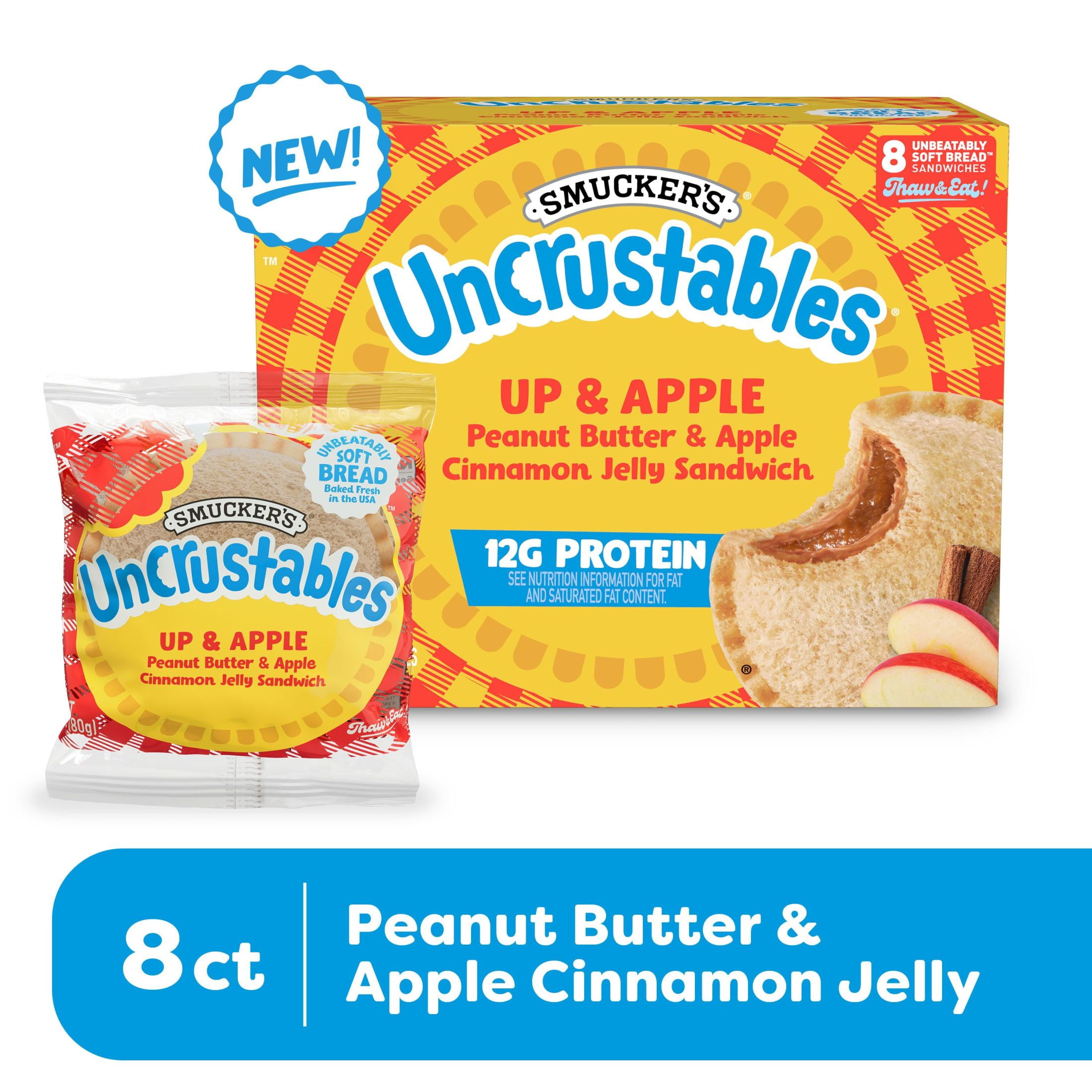 Smucker’s Uncrustables Up & Apple Morning Protein Snacks, Peanut Butter & Apple Cinnamon Jelly Sandwiches on Wheat Bread, 8 Count, 2.8 oz Each (Frozen)