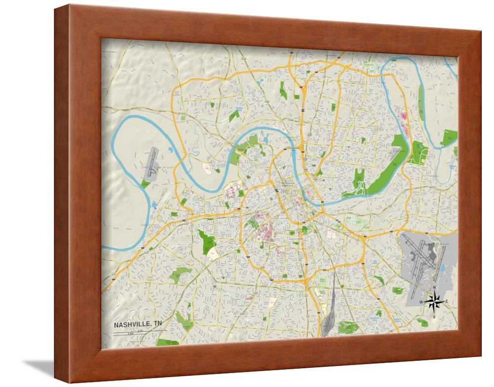 Political Map of Nashville, TN, Framed Art Print Wall Art Sold by Art