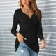 thumbnail image 2 of Blusa Anudada Delantera Camisa Mujer Cuello En V Manga Larga Camiseta Casual Color Sólido Jersey Tops Negro M, 2 of 6