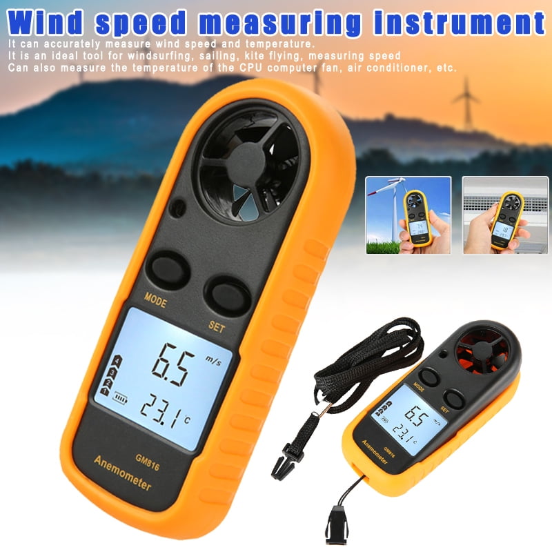 Mini LCD Wind Speed Gauge Air Velocity Meter Anemometer Digital NTC Thermometer 