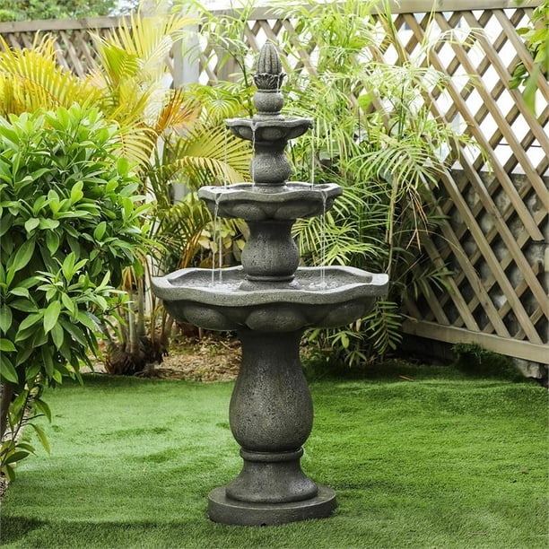 Resin 3 Tier Stone Finish Outdoor, 3 Tier Garden Fountain Concrete