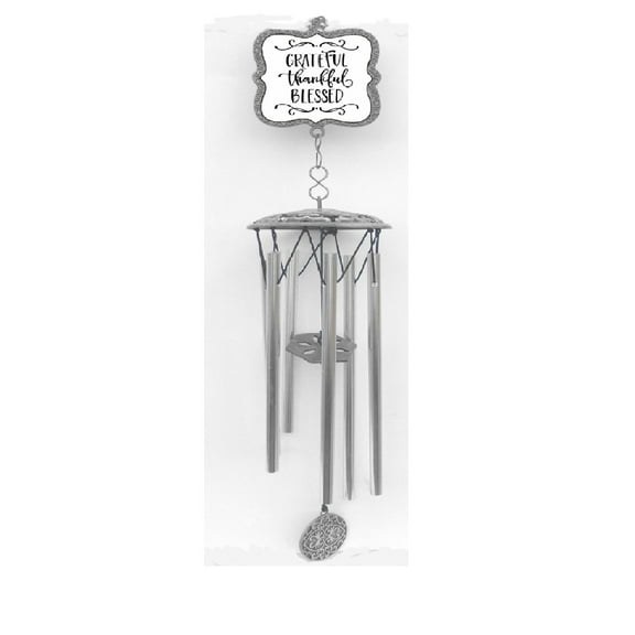 Card It 20.5" Gray and White "Grateful ,Thankful, Blessed" Wind Chime