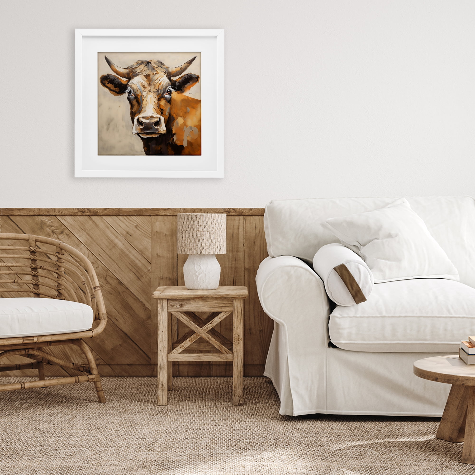 Stupell Industries Beautiful Brown Bovine White Framed Print Under Glass, design by Creative Studio
