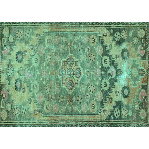 Ahgly Company Indoor Rectangle Persian Turquoise Blue Traditional Area Rugs, 2' x 4'