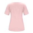 thumbnail image 4 of Summer Womens T Shirts Short Sleeve Crew Neck Printed Casual Button Down Work Blouse Top Pink M, 4 of 5
