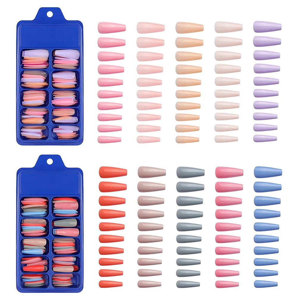 200 Pieces Nails Long Coffin Fake Nails Set Artificial Nail Art Tips for Women Girls Acrylic
