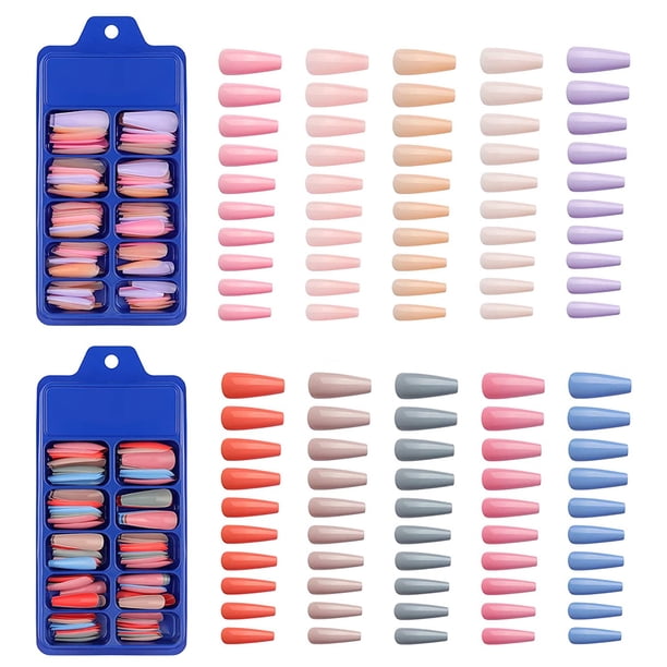 200 Piezas de Acrílico Extra Larga Prensa en Uñas Ataúd Uñas Postizas Artificiales Color Sólido Cobertura Completa Uñas Postizas Brillantes para Mujeres y Niñas Salón de Arte de Uñas Ormromra HMHZ347-2