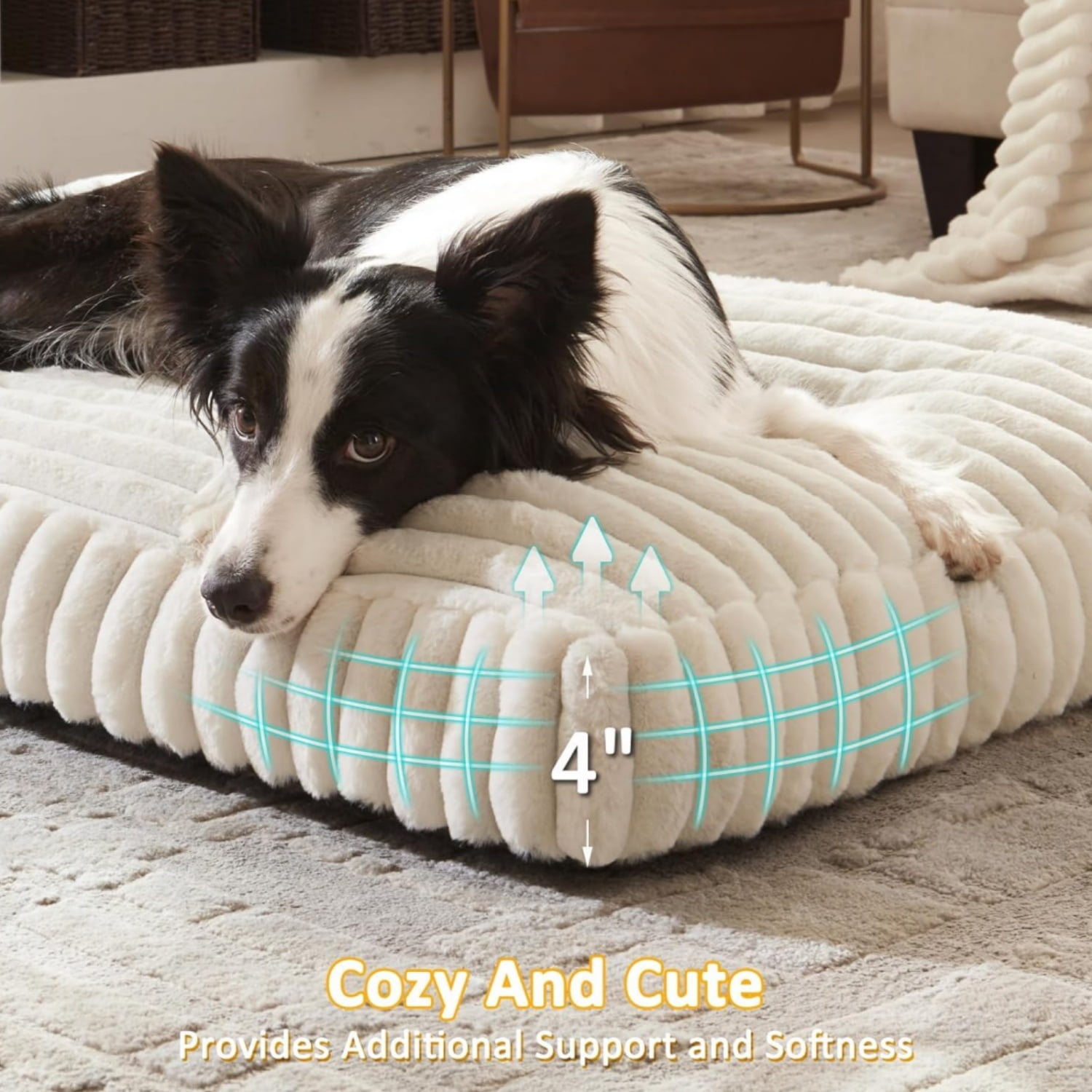 Katieovy Orthopedic Dog Bed for Large Dogs,40*30 inch Large Dog Beds,Washable Dog Beds with Non-Slip Bottom,White