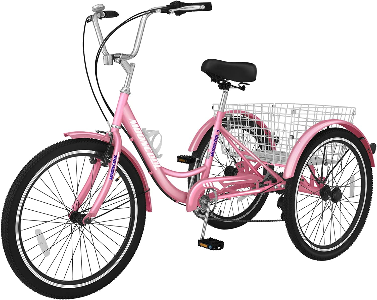 MOONCOOL Adult Tricycles 7 Speed, 16/20/24/26 inch 3 Wheel Bikes, Three-Wheeled Bicycles Cruise Trike with Shopping Basket for Seniors, Women, Men, Teenager, Kids