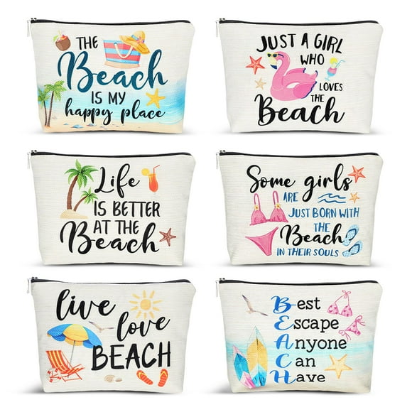 Set de bolsas de maquillaje CHENGU de lona de algodón con temática playera, 6 unidades, para mujer